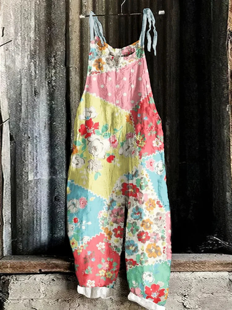 Suspenders Jumpsuits Women Print One Piece Pocket Overalls Sling Long Pants Casual Loose High Waist Rompers Y2k Streetwear 2025