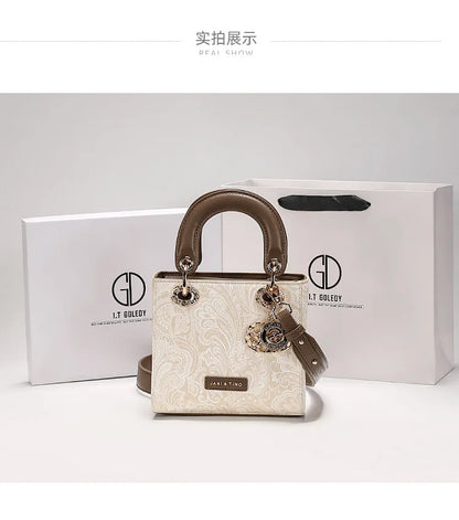 Luxury and Versatile Handheld Square Bag with Delicate Embroidery and High Quality Metal Pendant Women New Fashion Crossbody Bag