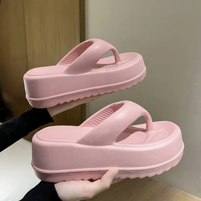 Kidmi Women Heel Sandals Women Heel Flip-flops Summer Thick Sole EVA Beach Slides For Women Fashion Soft Platform Cloud Slippers