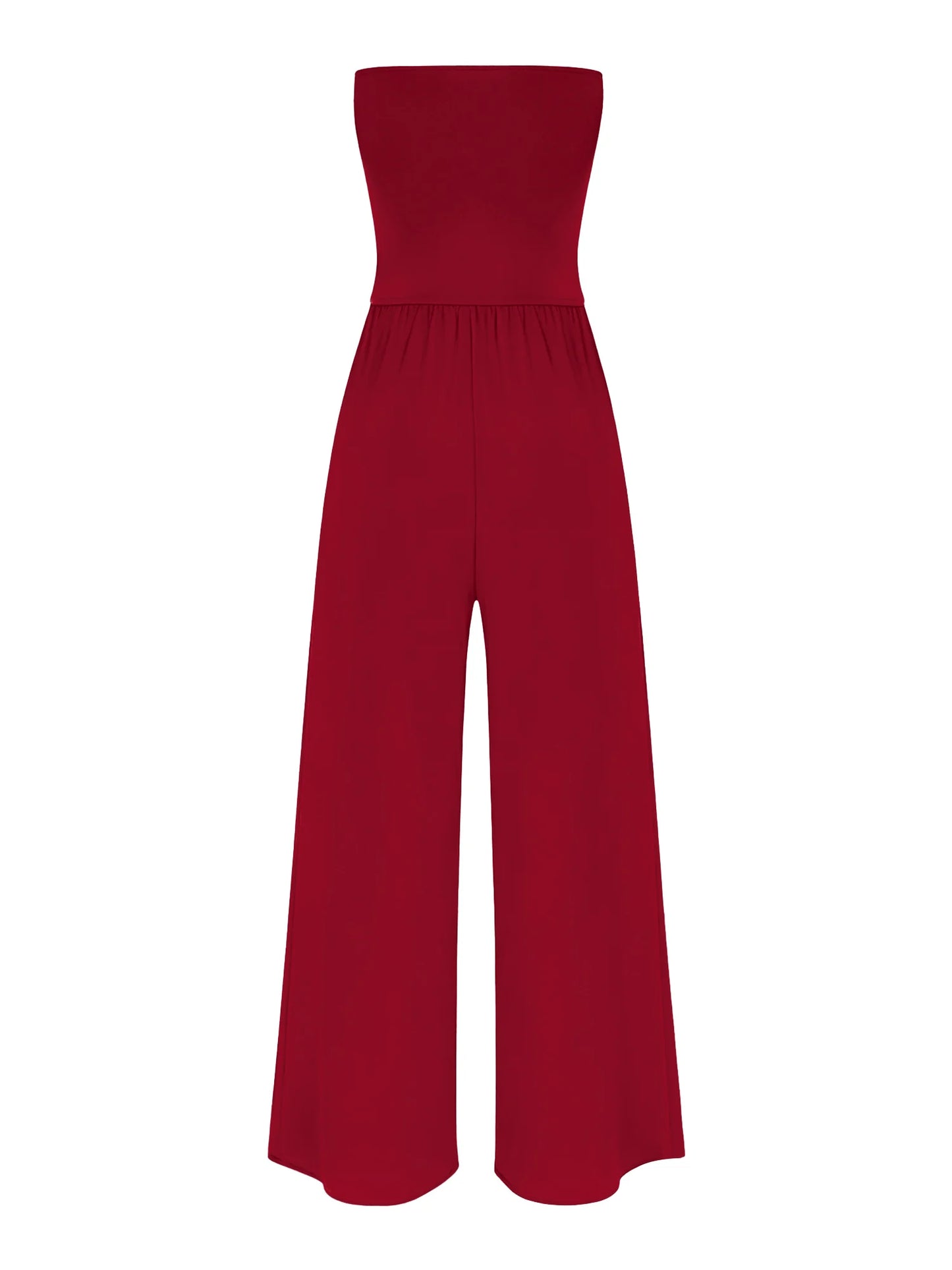 Women Strapless Jumpsuit Bandeau Elastic Bodice Sheer Floral Lace Patchwork Wide Leg Romper for Beach Vacation Party