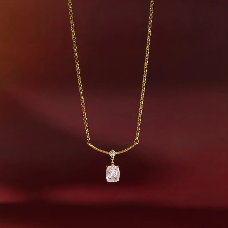 OXTAO Big Moissanite Smile Necklaces 7x9mm Cushion Cut D VVS1 for Women Exquisite Pendant Necklaces Clavicle Chain Fine Jewelry Gift 14K Gold Filled
