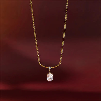 OXTAO Big Moissanite Smile Necklaces 7x9mm Cushion Cut D VVS1 for Women Exquisite Pendant Necklaces Clavicle Chain Fine Jewelry Gift 14K Gold Filled