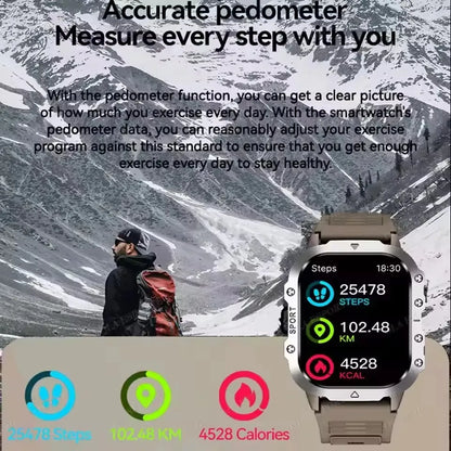 2026 New Military Outdoor Smart Watch Men's GPS Flashlight Bluetooth Call 2.01" AMOLED Screen 3ATM Waterproof Sports Smartwatch