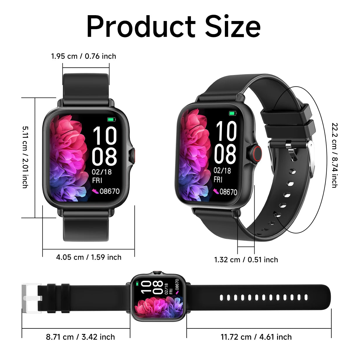 New Smart Watch 1.83'' Waterproof Message Answer Call Sports Pedometer Sleep Monitoring Information Alerts For IOS&Android
