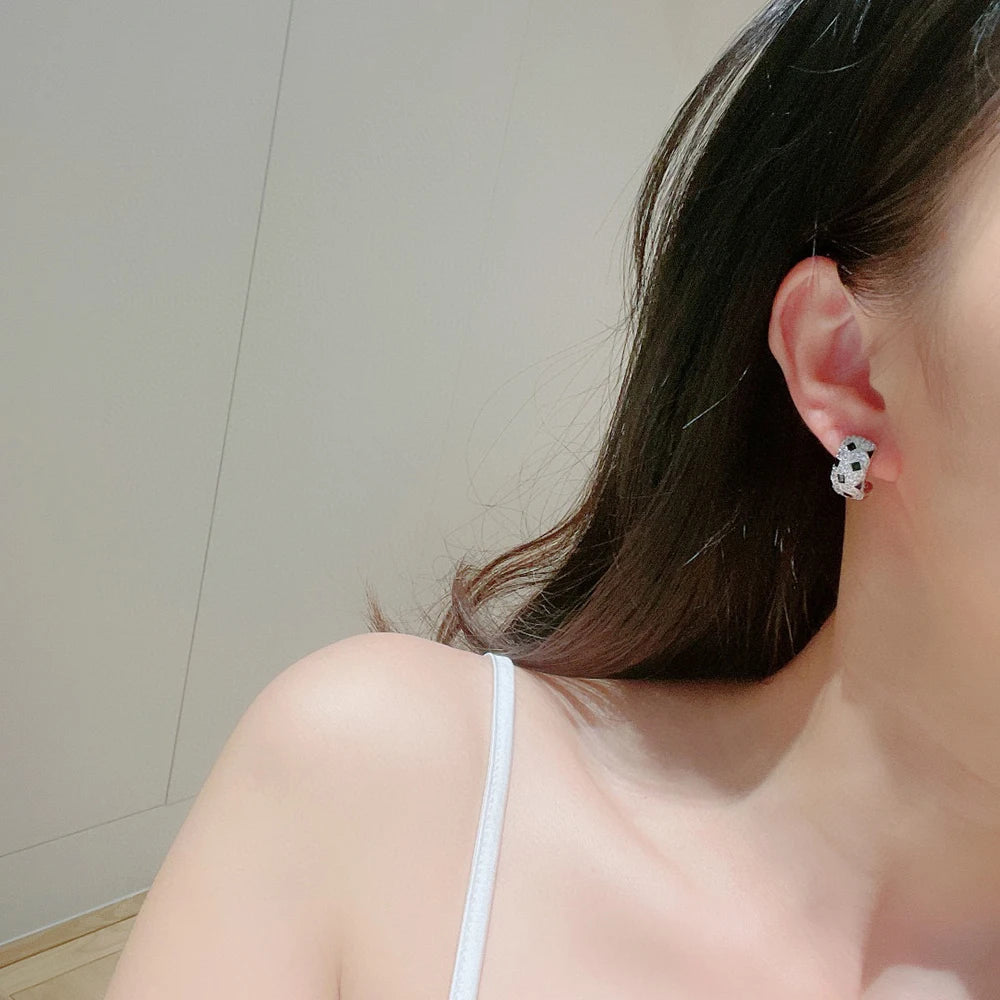 Brand Pure 925 Sterling Silver Earrings Black Spot Design Lucky Diamond Party Jewelry Women Stud Earrings Luxury Quality