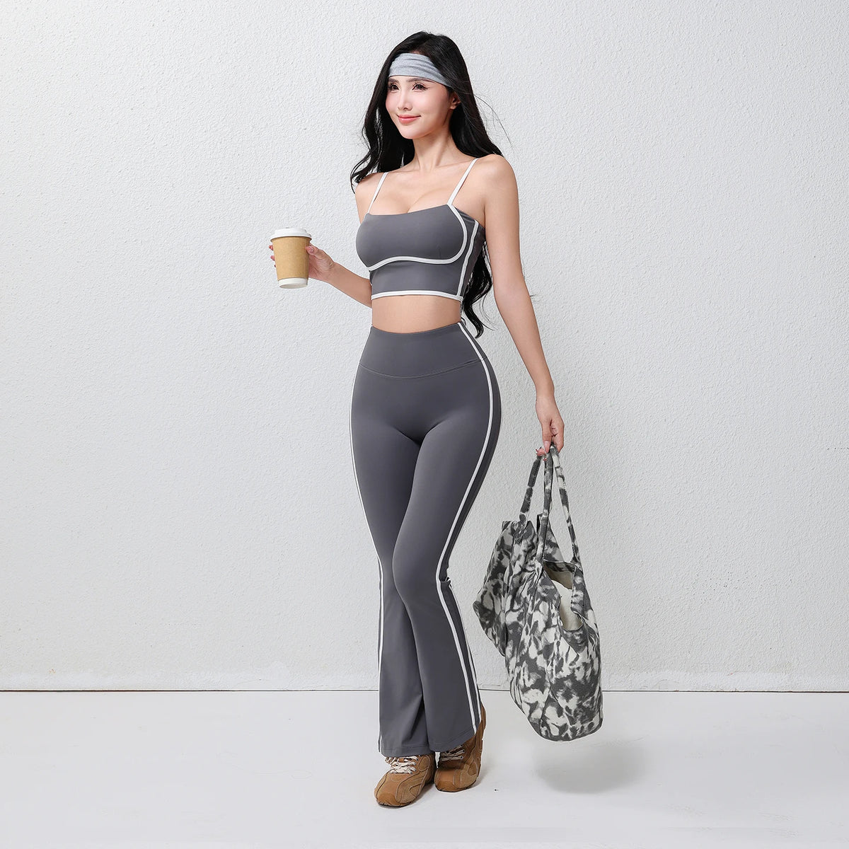 Women's Plus Size Fitness Flare Yoga Pants Four-Way Stretch Breathable Full Length Elastic Waist Hip Lifting Yoga Trousers