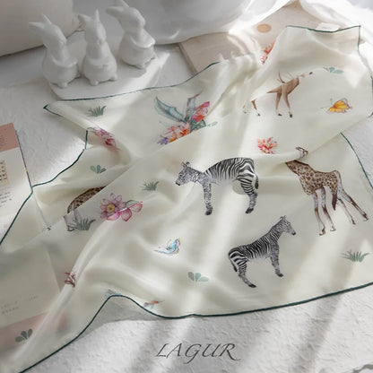 100% Mulberry Silk Square Scarf Women Animal Print Neck Scarf Soft Lightweight Neckerchief For Daily Office And Vacation Use