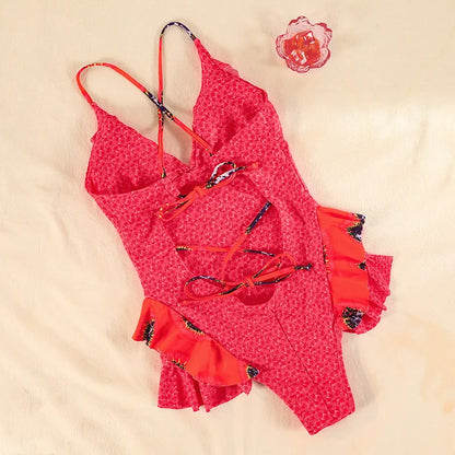 Miyouj Sexy One Piece Suits Print Swimwear For Women Ruffle Swimsuit Summer Beachwear String Bathing Suits Newest Swimsuits