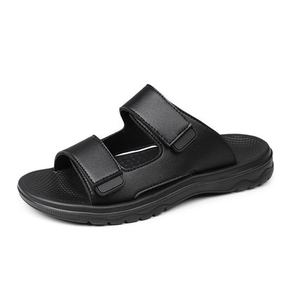 Mens Leather Slippers Comfortable Breathable Summer Big Size Sandals for Men with Soft Sole