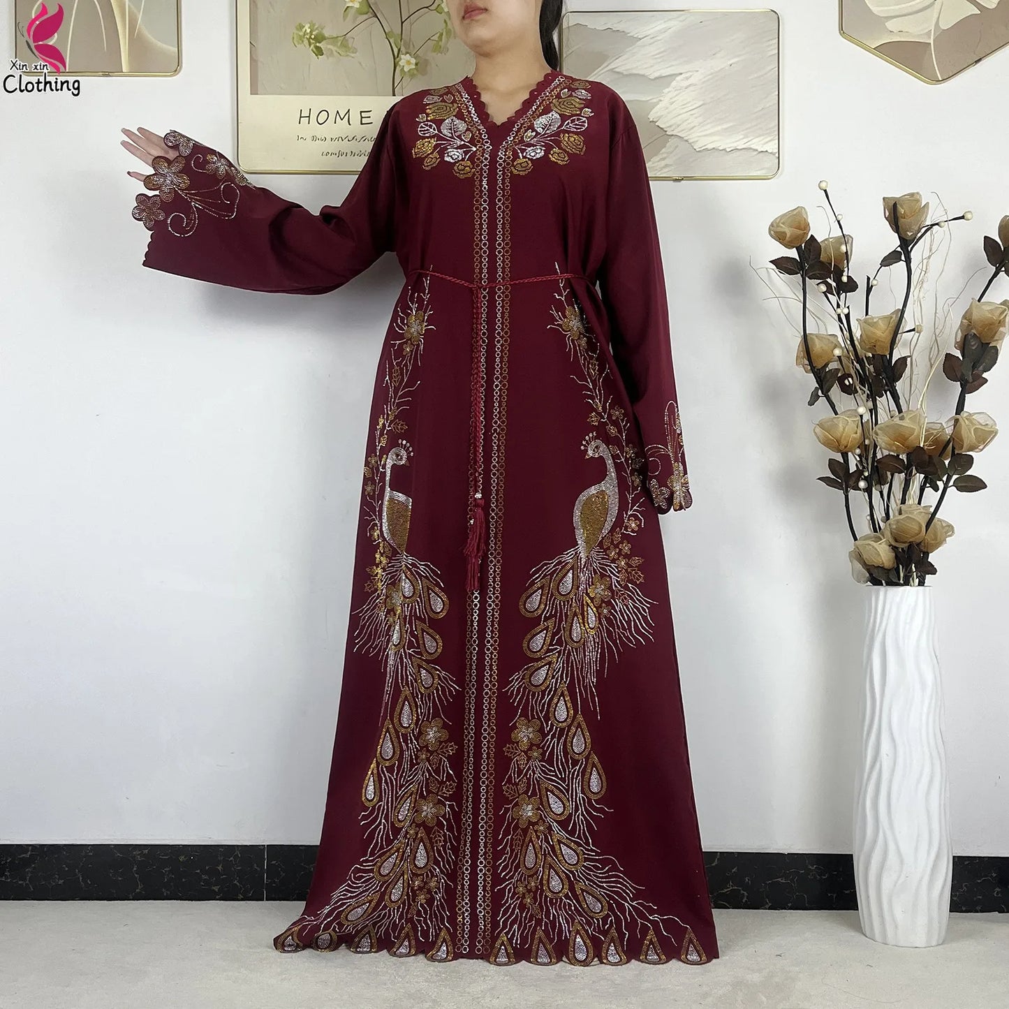 2026New Dubai Muslim Women Modest Dress Diamond Chiffon Elegant Arabic Femme Hijab African Abaya Islamic Long Sleeve Turkey Robe