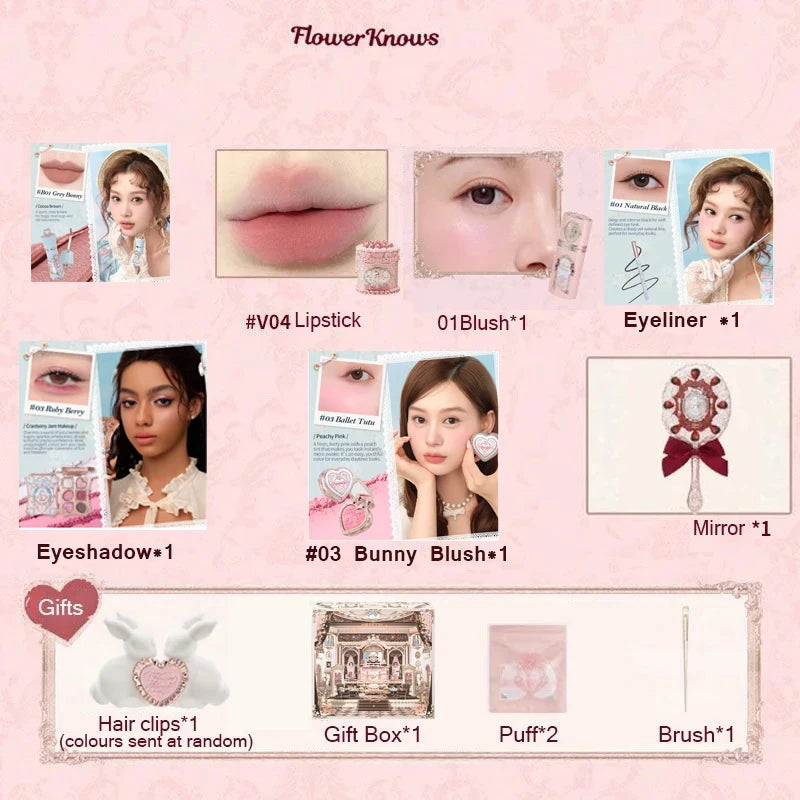Flower Knows Strawberry Cupid Box Collection Make Up Sets Cosmetics Full Set Palette Pressed Powder Blush Lipstick Gift Box