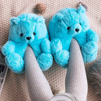 Cute Teddy Bear Plush Winter Slippers, Wrapped Heel Funny Indoor Floor Shoes, Women Gift, Warm Soft Cartoon Fluffy Animal Slippe