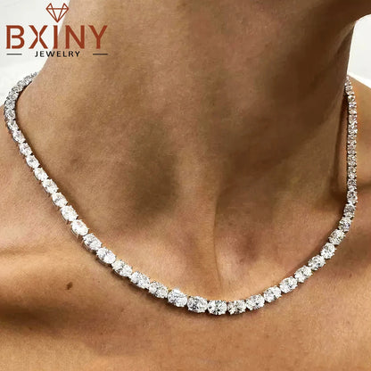 BXINY East West Oval Cut Moissanite Tennis Necklace S925 Silver 0.3-1.5CT Diamond Choker for Women Men Wedding Gift Fine Jewelry
