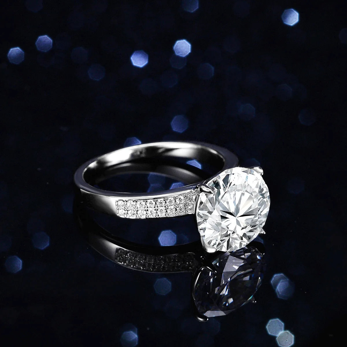 Women's 5 Carat Moissanite Double Row Ring - Classic 4-Prong PT950 Platinum, Elegant Solitaire Wedding Jewelry