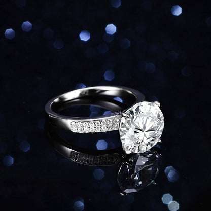 Women's 5 Carat Moissanite Double Row Ring - Classic 4-Prong PT950 Platinum, Elegant Solitaire Wedding Jewelry