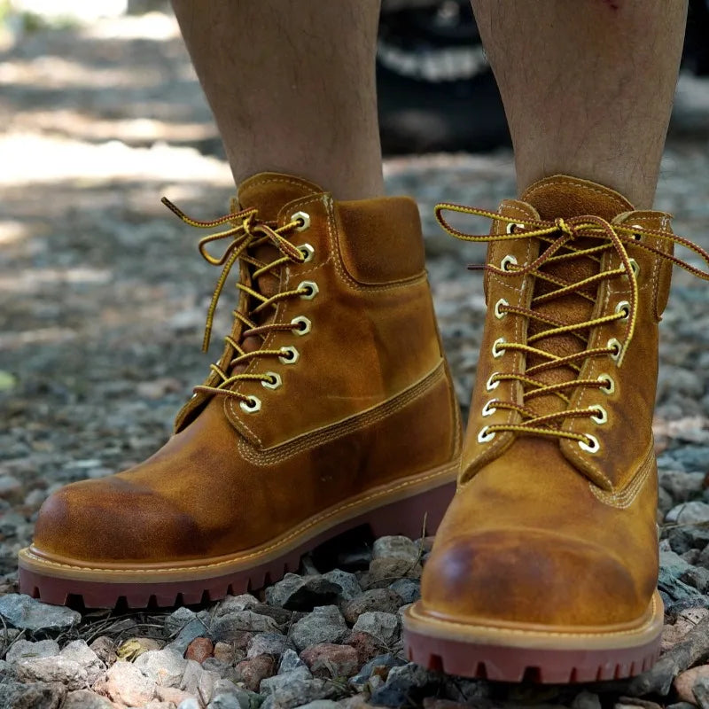 British Style Thick Sole Genuine Leather Men's Motorcycle Boots Casual Outdoor Desert Western Boots Male High Top Shoes Youth