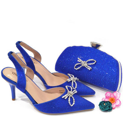 2024 Fashionable Party Shoes and Bags Nigerian Women’s Party Suit Medium Heel Pointed Toe Women’s Shoes and Same Color Bags