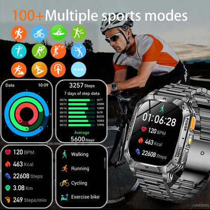 New 1400 mAh Battery Military Smartwatch Men IP68 Waterproof Flashlight Health Monitor Sports Call Smart Watch For iOS Android