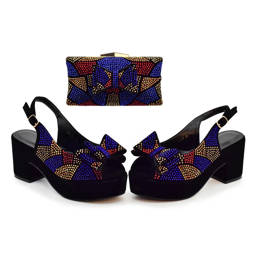 Lastest Italian Design Fashion Style Ladies Shoe with Matching Bag Set 2024 Nigerian Shoes and Bag Set Wedding Shoes Bride
