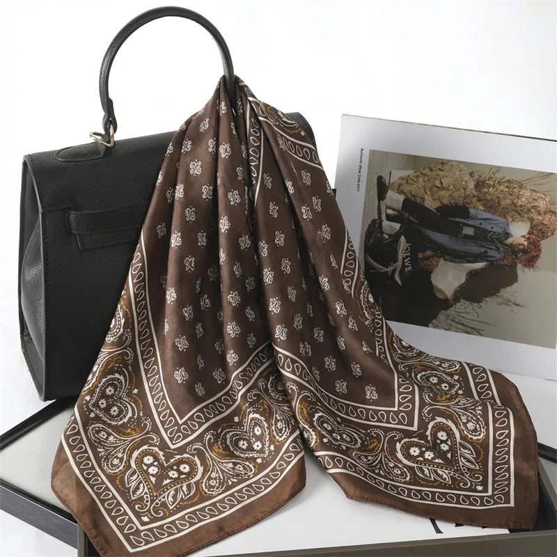 NEW Paisley Print Square Scarf For Women Shawl Neckerchief Female Hair Bands Head Wraps Headband Foulard Satin Hijab Bandana