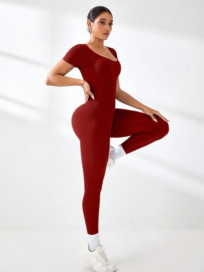 Women's Slimming Sexy Yoga Sports Jumpsuit Spring Summer Threaded Square Collar Lifting Buttocks Design Comfortable Active Wear