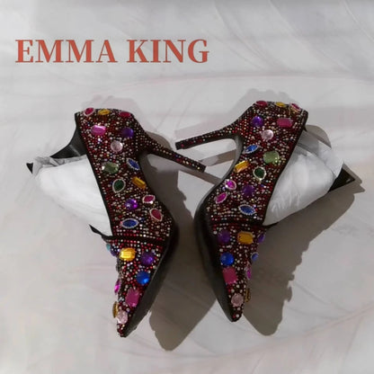 Women Boots 2023 New Luxury Rhinestone Ankle Boots Crystal High Heels Female Party Shoes Women Shallow Pointed Toe Boots Mujer