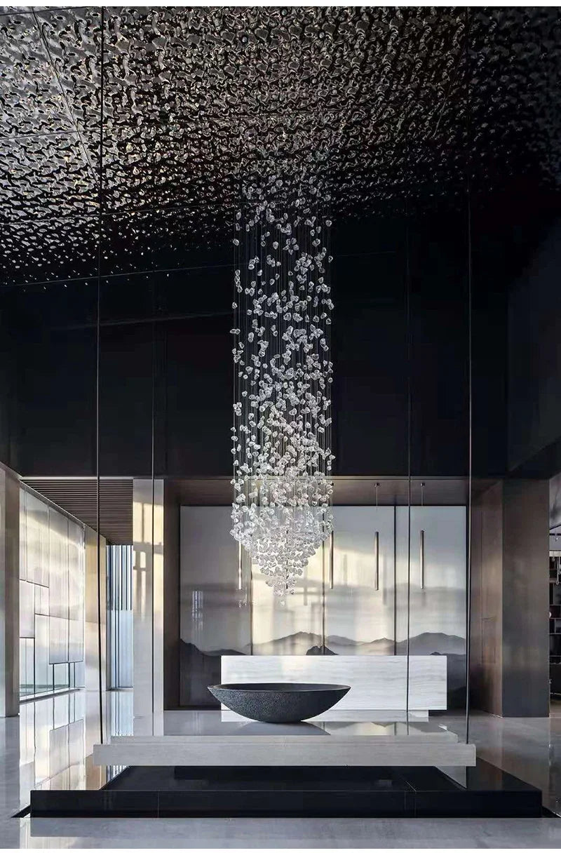 Crystal Stone Hanging Lamp Large Luxury Led Chandelier Staircase Living Room Light Fixture Long Hallway Lobby Indoor Home Lustre