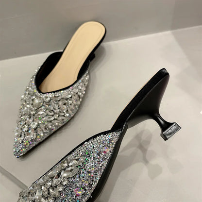 Summer New Women Shoe Luxury Rhinestone Mueller Slippers For Woman Elegant French Style Casual Shoe Designer Shoes