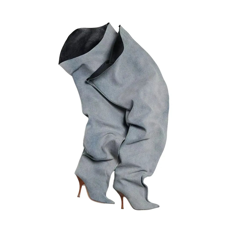 2026Autumn and Winter New Women's Wide Leg Stiletto High Heel Knee Long Boots Pointed 34-45 Large Leg Women's Boots