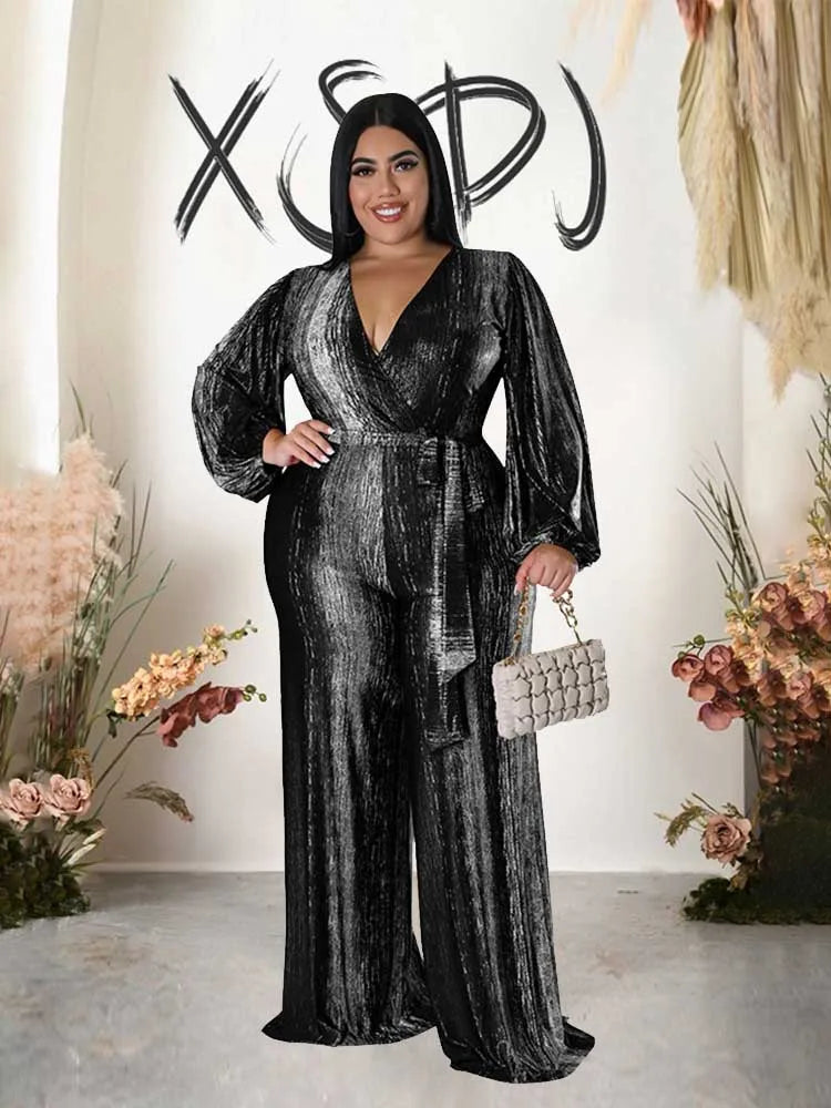 One Piece Outfit Women Jumpsuit 4xl Elegant Woman Jumpsuits V Neck Sexy Trousers Female Clothes Full-length Jumpsuit Plus Size