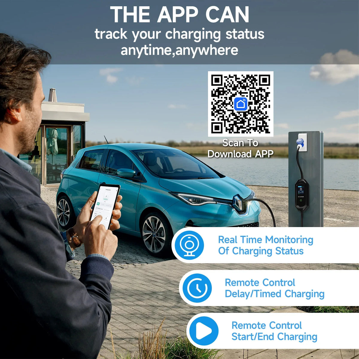 AFEEV Type 2 Portable EV Charger 7KW 32A 1Phase Wallbox Type1/GBT EVSE Fast Charging Cable CEE Plug APP Bluetooth Control