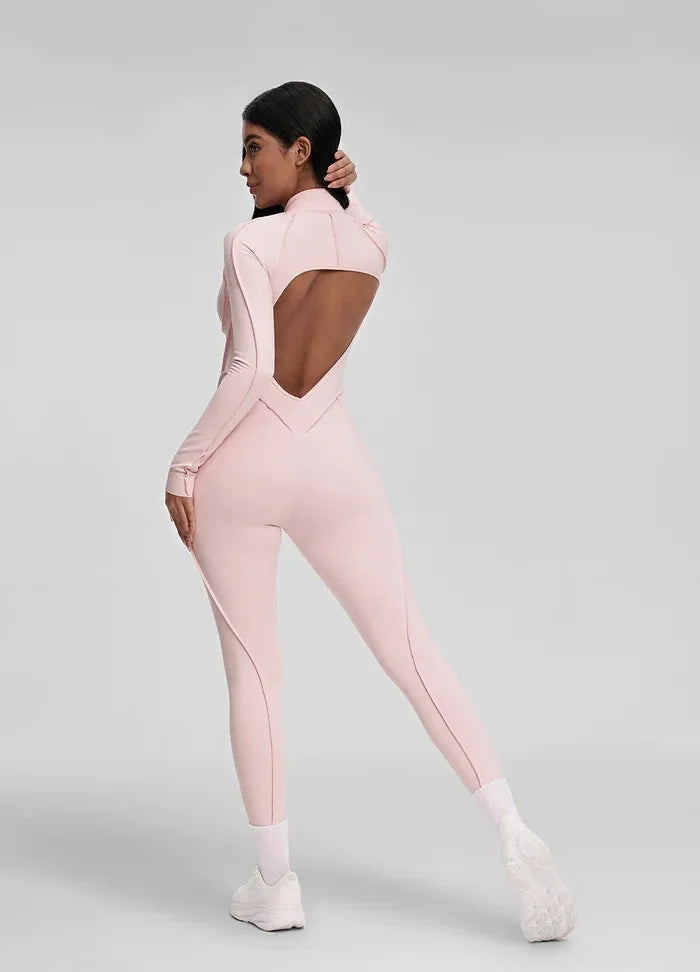 FUBEIKE Women's Yoga Set Fashion Sexy Slim Fit Long Sleeve Zipper Sports Gym Workout Legging Bodysuits Outdoor Activewear