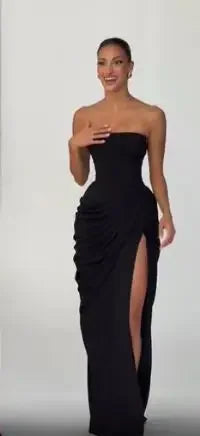 Solid Pleated Strapless Women's Dress Backless Off-shoulder High Waist Split Female Dresses 2026 Sexy Summer Evening Party Gown