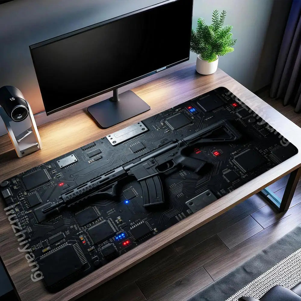 Gun-Themed Mouse Pad Large Size Rubber Base Anti-slip PC Desk Accessories Mousepad for Offices and Gamer Keyboard Mats Decor Mat