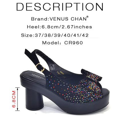 2024 Silver Fashion Square Heels with Platform African Women Shoes and Bag Set Full Crystal Pumps for Wedding Party