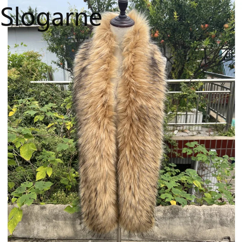American 180cm Super Long Faux Fox Fur Scarf Winter Women Cosplay Warm Fashion Neck Decor Fluffy Shawl Wrap Luxury Furry Scarves