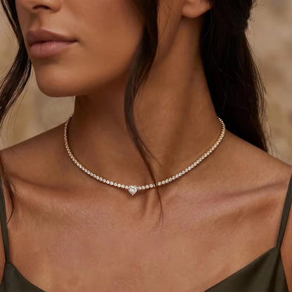 All Moissanite Tennis Necklace for Women Men Sparkling D Color 1ct Heart Cut Pendant Necklace S925 Sterling Silver Chain Jewelry