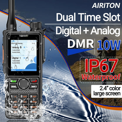 AIRITON AI-881 DMR Walkie Talkie IP67 Waterproof 10W High Power Dual Time Slot Large Color Screen New AR-880 VOX Two Way Radio