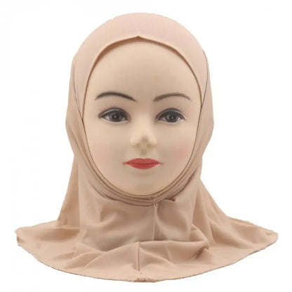 Kids Islamic Hijab Arab Girls Muslim Turban Scarf Shawls Cap Solid Color Fit 2-6 Years Old Children Wear Directly Instant Hijab