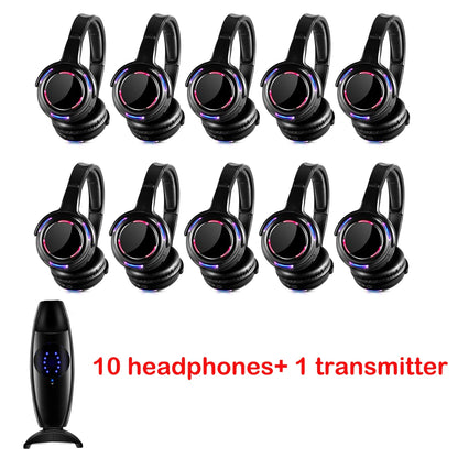 LED Transmitter Silent Disco Headphones for Quiet Events Parties Meetings Yoga - Adjustable Volume Wireless Music Headsets