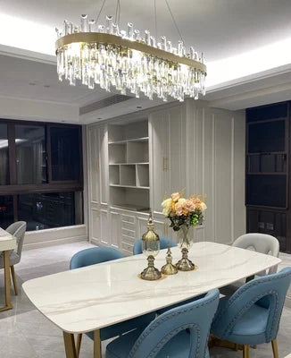 LED Postmodern Golden Chrome Silver Round Oval Crystal Chandelier Lighting Suspension Luminaire Lampen For Dinning Room
