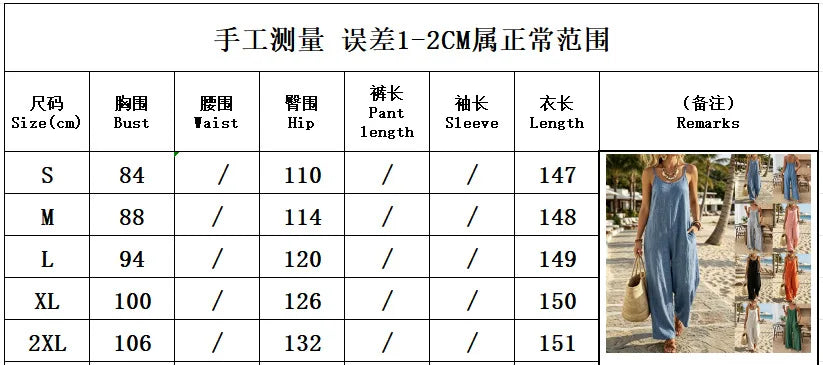 Women's Summer Spaghetti Strap Sleeveless Streetwear Jumpsuits Holiday Simple Chic Playsuits Patchwork Wide Leg Pants Bodysuits