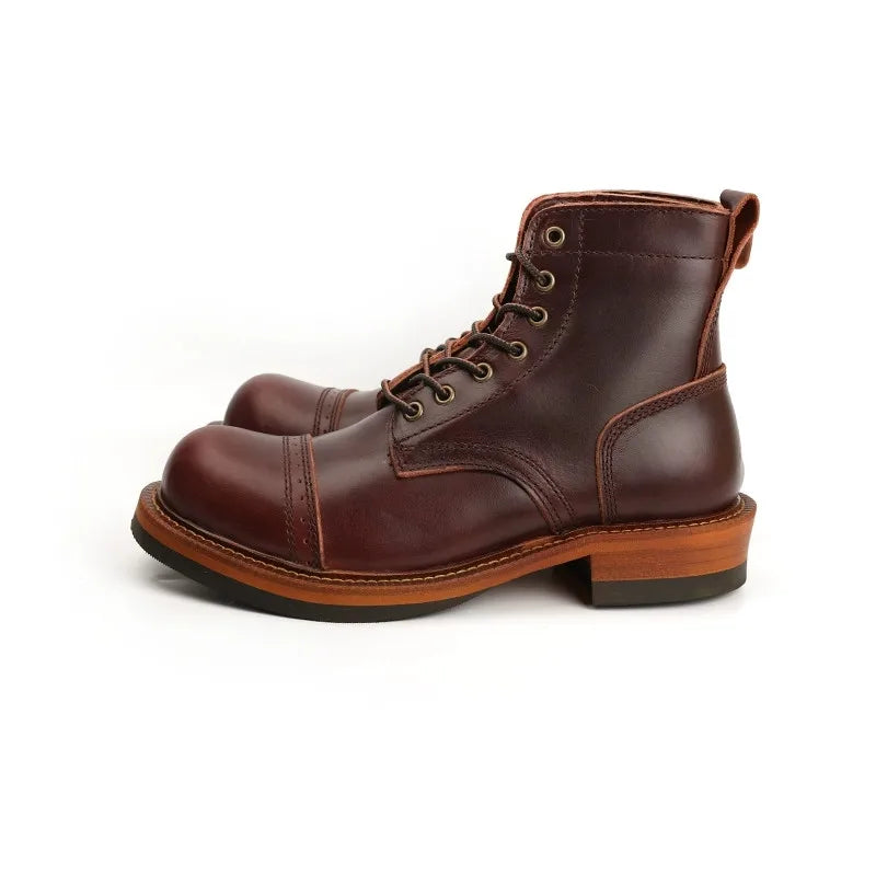 New Designer Handmade Men Ankle Boots Autumn Winter Round Toe Tooling British Genuine Cow Leather Shoes Desert Motorcycle Boots