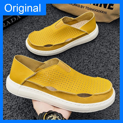 Mens Sandals Summer Handmade Leather Daily Wear Fashionable Walking Shoes Breathable Odor Proof Casual Loafers Plus Size Male
