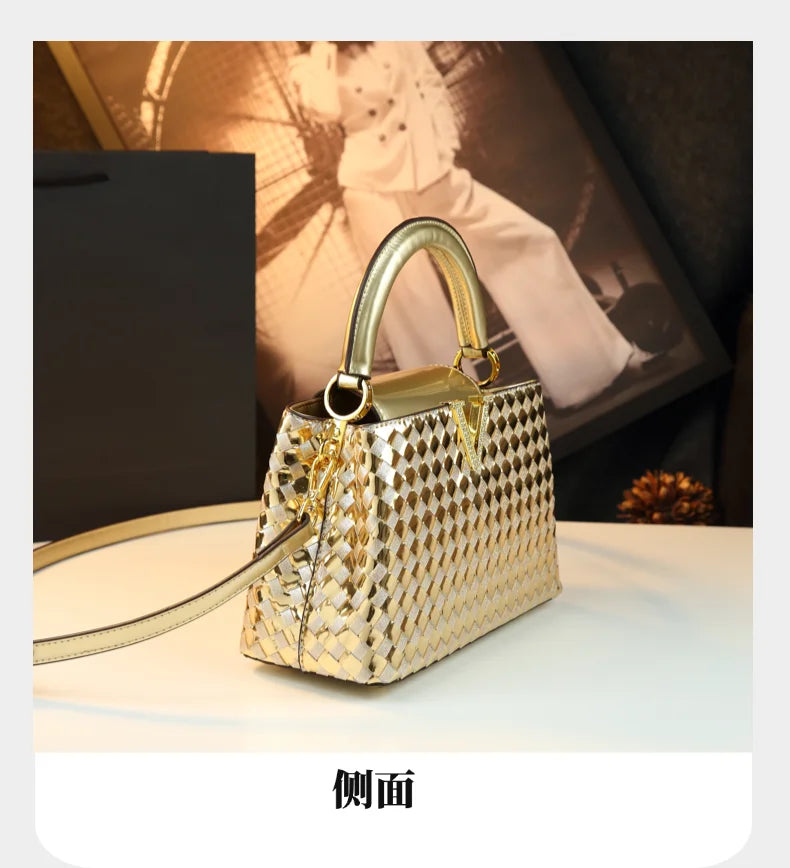 Genuine Leather Woven Handbag For Women 2026 New Light Luxury Women's Shoulder Bag Fashion Commuter Messenger Bag Versatile