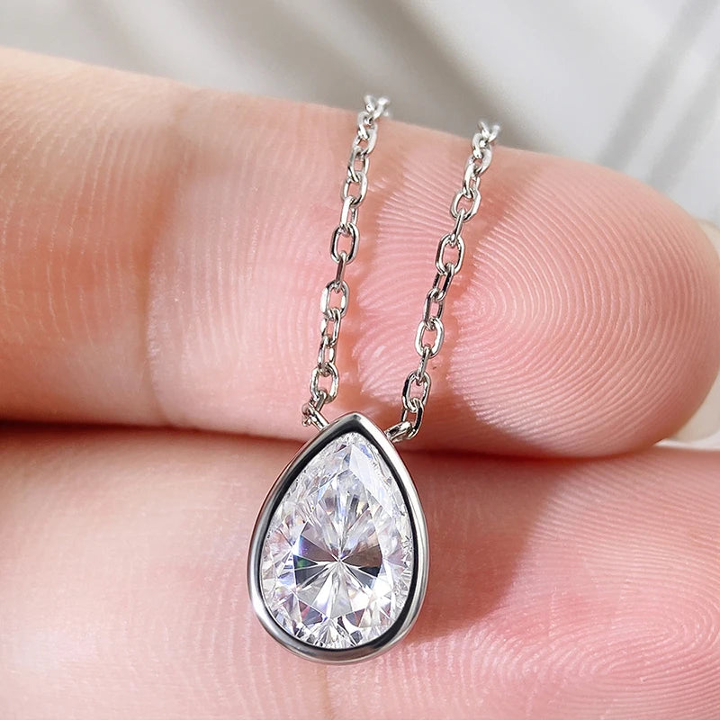 Smyoue Certified 1-3CT Pear Cut Moissanite Necklaces for Women Chain Lab Diamond Pendant Birthday Gift 925 Sterling Silver 100%