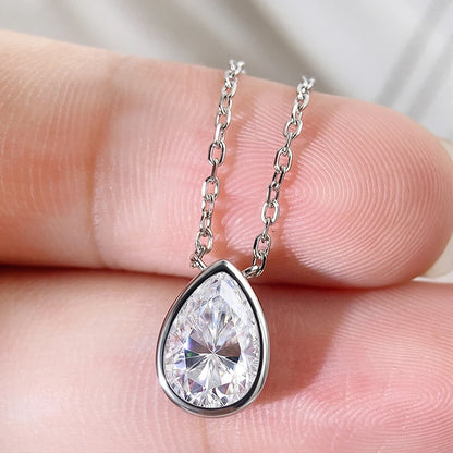 Smyoue Certified 1-3CT Pear Cut Moissanite Necklaces for Women Chain Lab Diamond Pendant Birthday Gift 925 Sterling Silver 100%