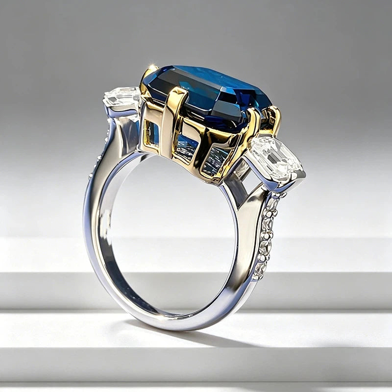 Luxury 18K white Solid Platinum PT950 certifid royal sapphire Ascher 12*12 zircon set high jewelry