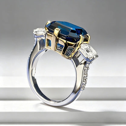 Luxury 18K white Solid Platinum PT950 certifid royal sapphire Ascher 12*12 zircon set high jewelry
