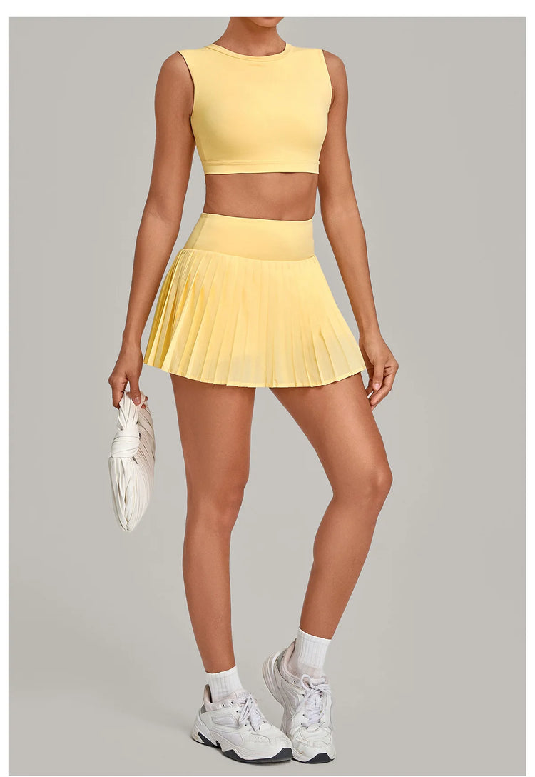 2 Pieces Yoga Set Women's Tracksuit Sexy Sports Bra High Waist Sports Short Skirt Gym Fitness Sleeveless Workout Suit Sportswear